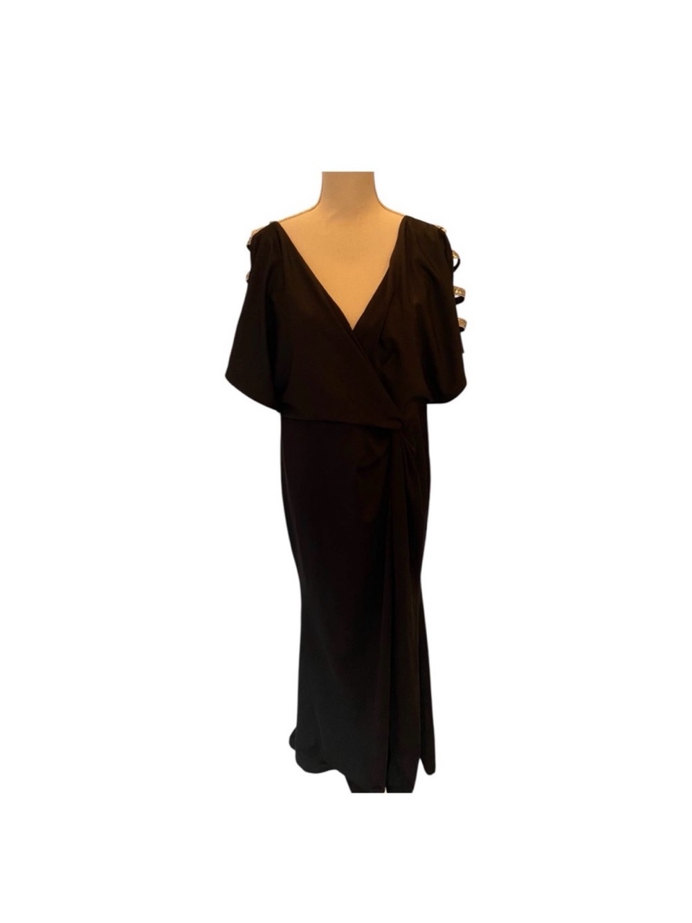 Ever Pretty Black V-Neck Draped Maxi Dress